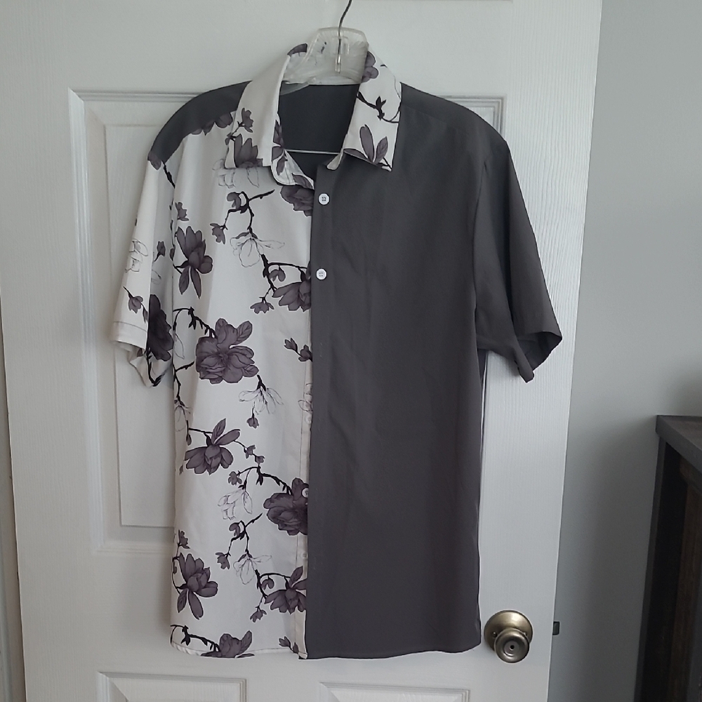 SHEIN Black and White Floral Men's Shirt